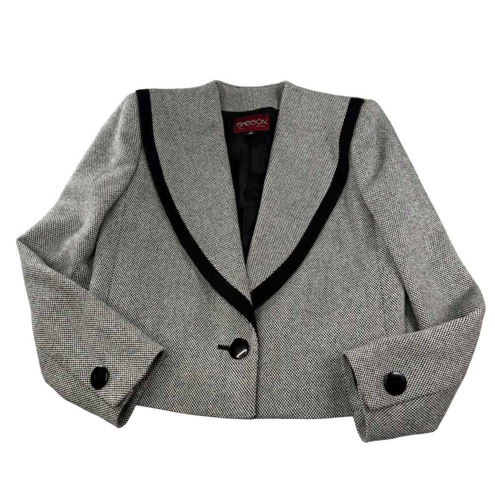 Sasson‎ VTG Cropped Contrast Trim Blazer Jacket Black White Tuxedo Chic 6 - Picture 13 of 13